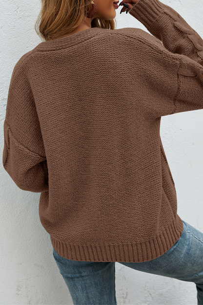 Suéter casual con cuello en V y hebilla sólida