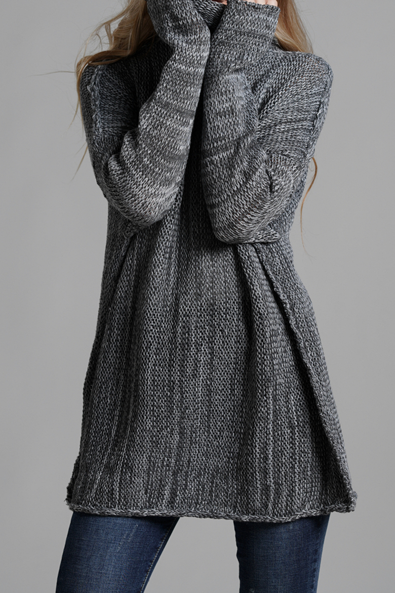 Casual Solid Split Joint Turtleneck Tops Sweater