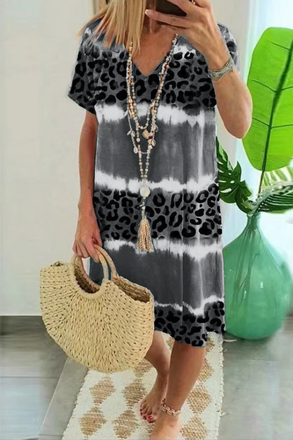 Vestidos de cuello en V con abertura y teñido anudado de leopardo (5 colores)