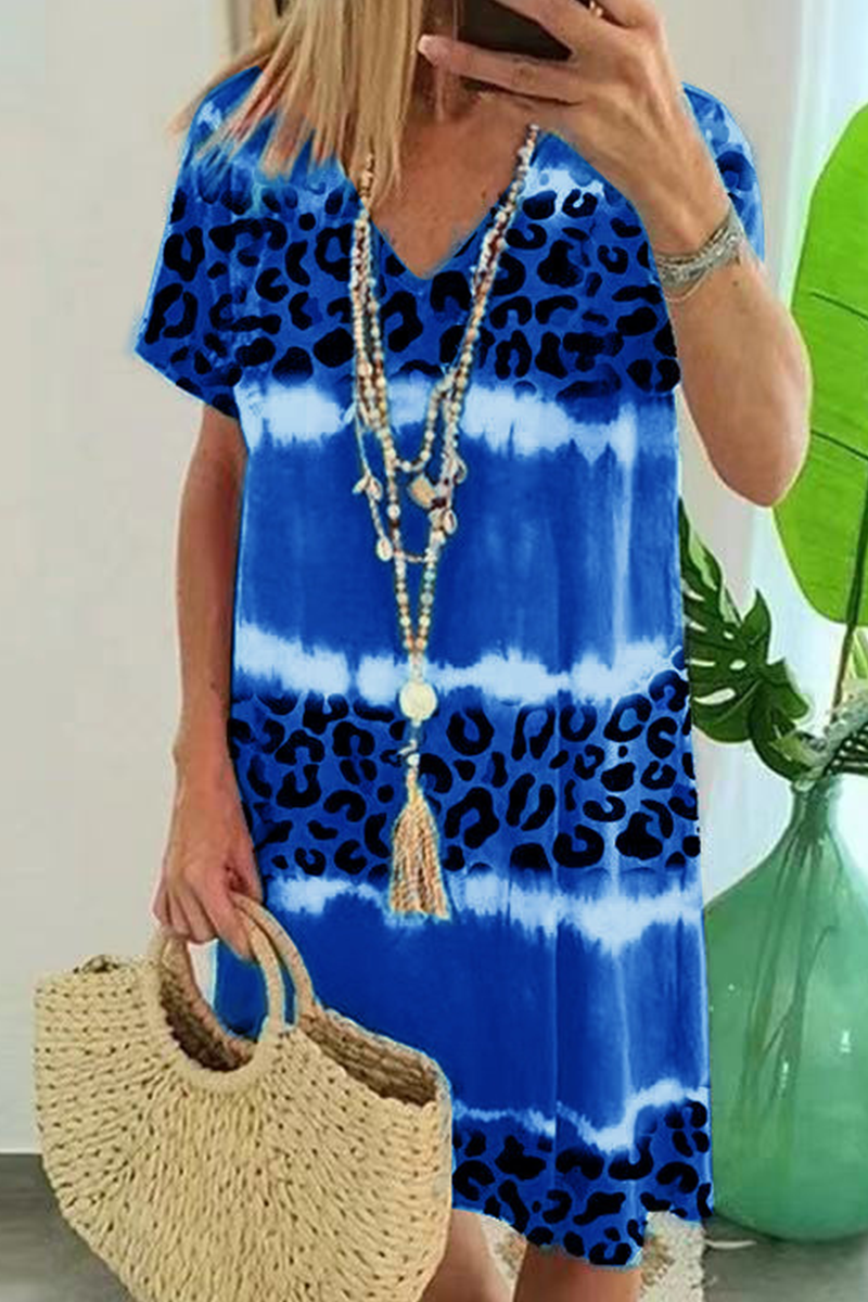 Vestidos de cuello en V con abertura y teñido anudado de leopardo (5 colores)
