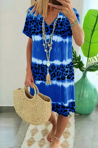 Vestidos de cuello en V con abertura y teñido anudado de leopardo (5 colores)