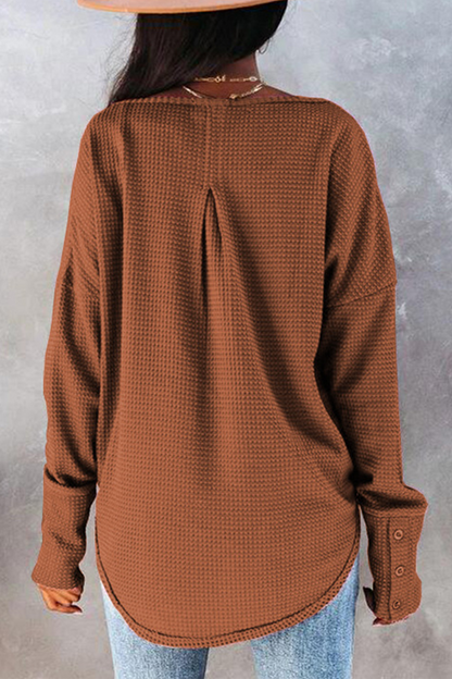 Tops casuales de cuello redondo con hebilla y unión dividida de un solo color