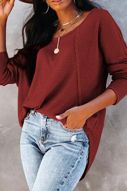 Tops casuales de cuello redondo con hebilla y unión dividida de un solo color