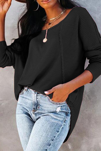 Tops casuales de cuello redondo con hebilla y unión dividida de un solo color