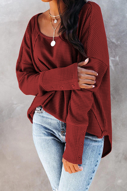 Tops casuales de cuello redondo con hebilla y unión dividida de un solo color