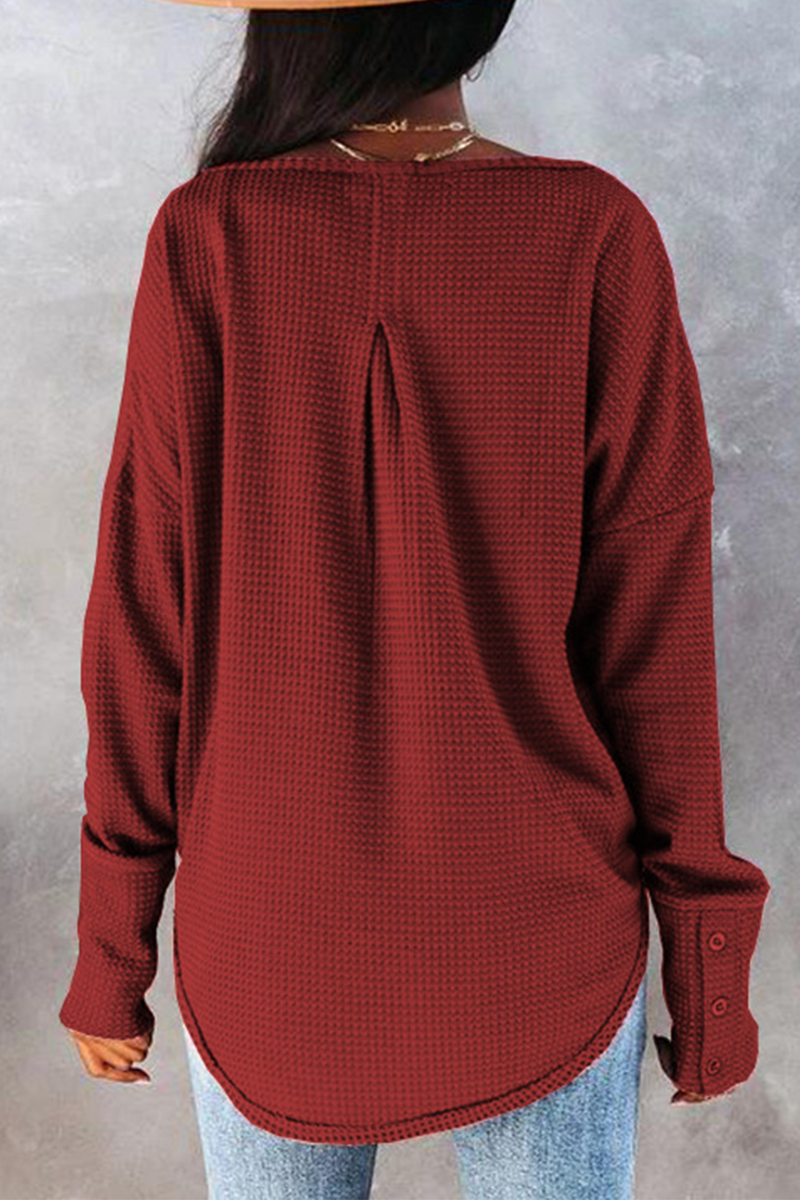 Tops casuales de cuello redondo con hebilla y unión dividida de un solo color