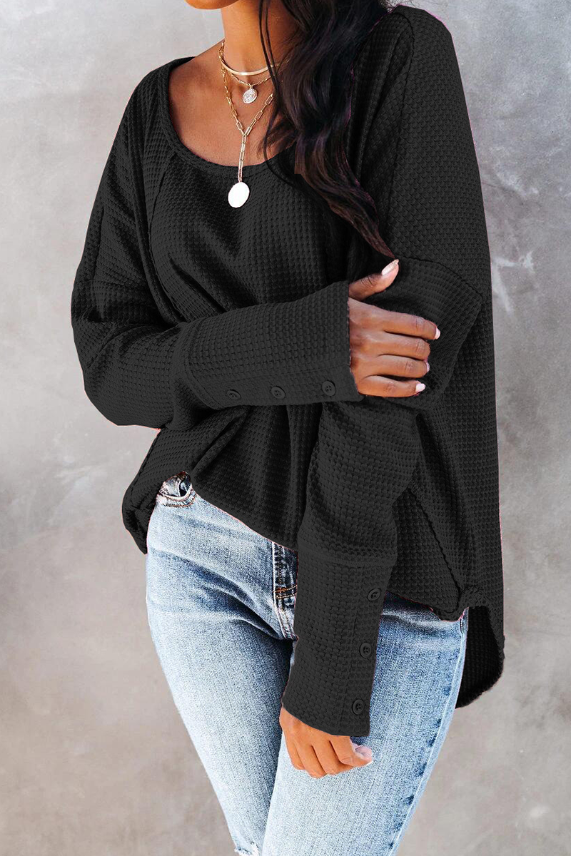 Tops casuales de cuello redondo con hebilla y unión dividida de un solo color