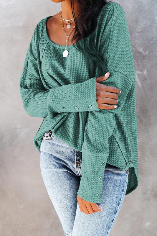 Tops casuales de cuello redondo con hebilla y unión dividida de un solo color