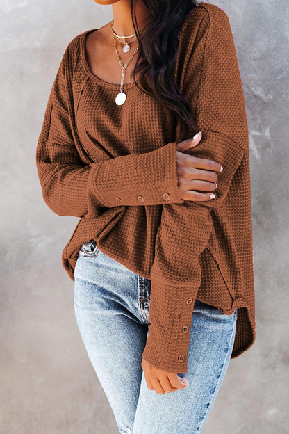 Tops casuales de cuello redondo con hebilla y unión dividida de un solo color