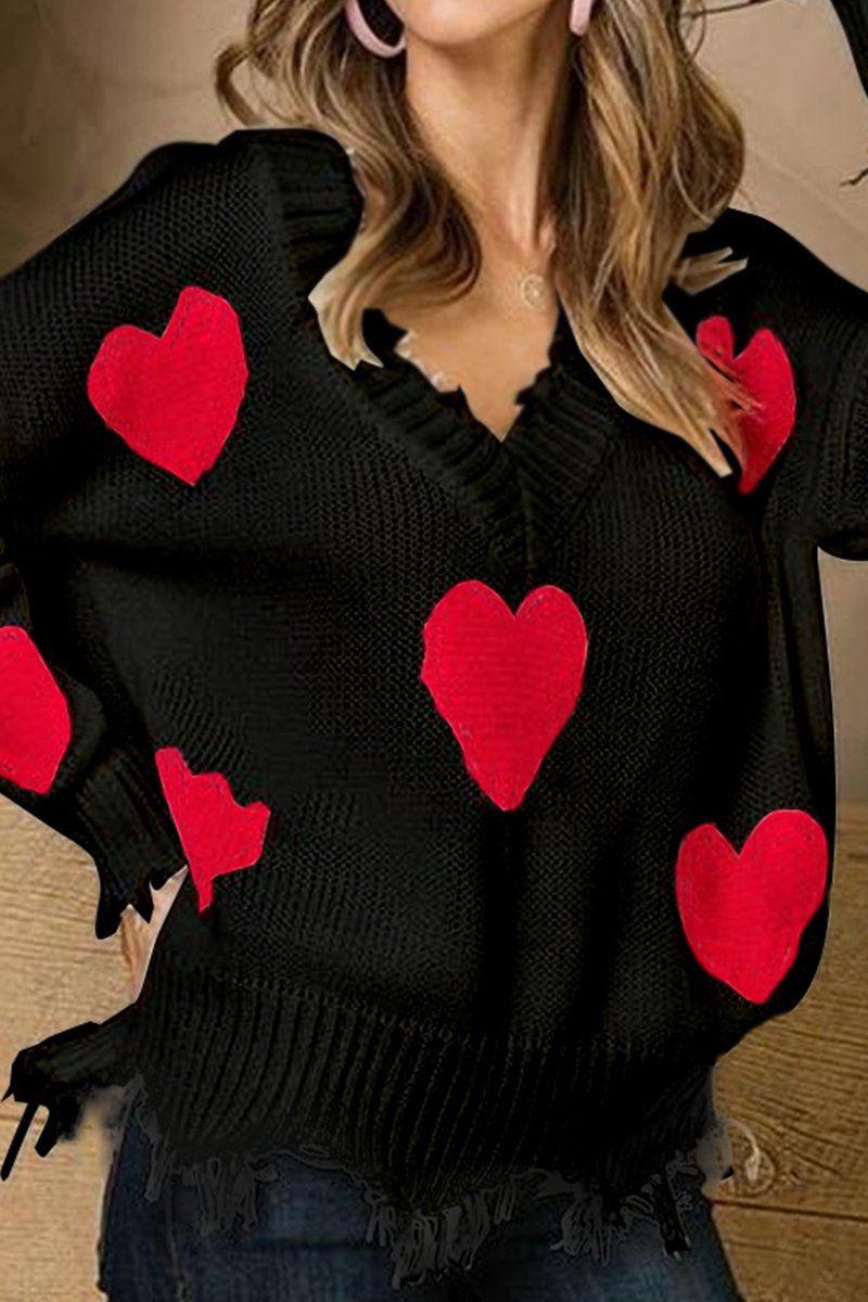 Suéter casual con cuello en V y borlas en contraste