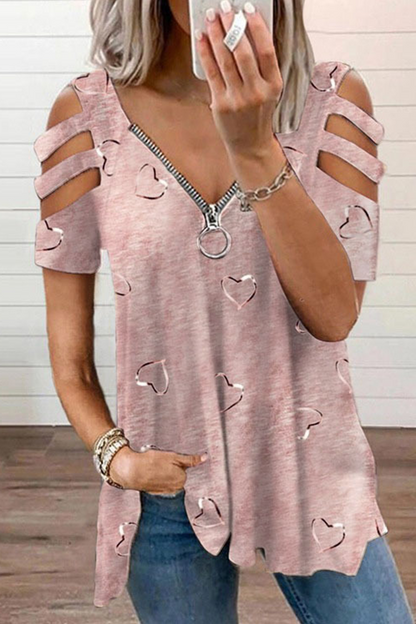 Tops de cuello en V con cremallera y estampado urbano (6 colores)