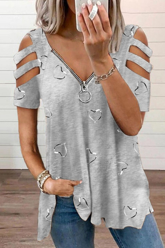 Tops de cuello en V con cremallera y estampado urbano (6 colores)