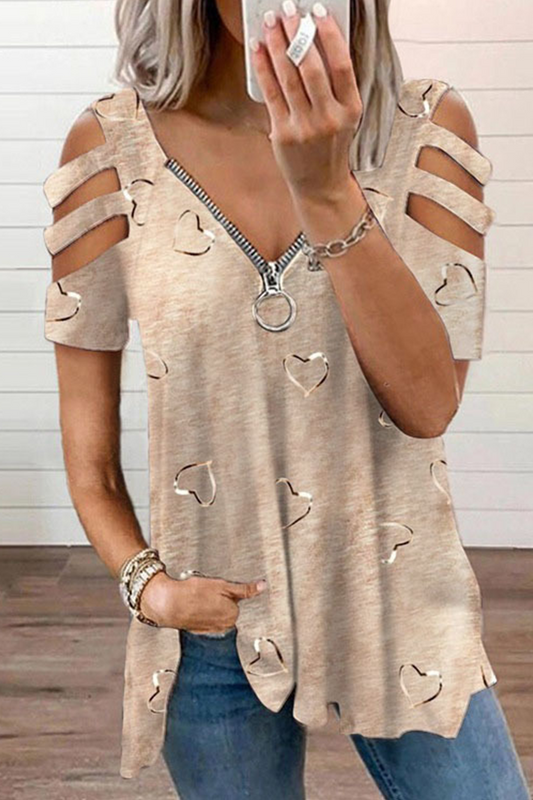 Tops de cuello en V con cremallera y estampado urbano (6 colores)