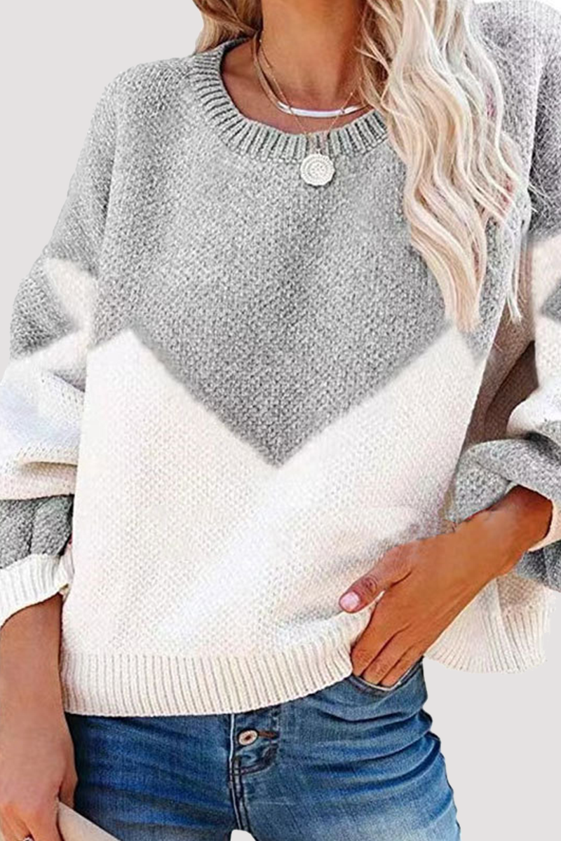 Suéter casual con cuello redondo y contraste geométrico