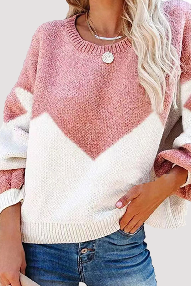 Suéter casual con cuello redondo y contraste geométrico