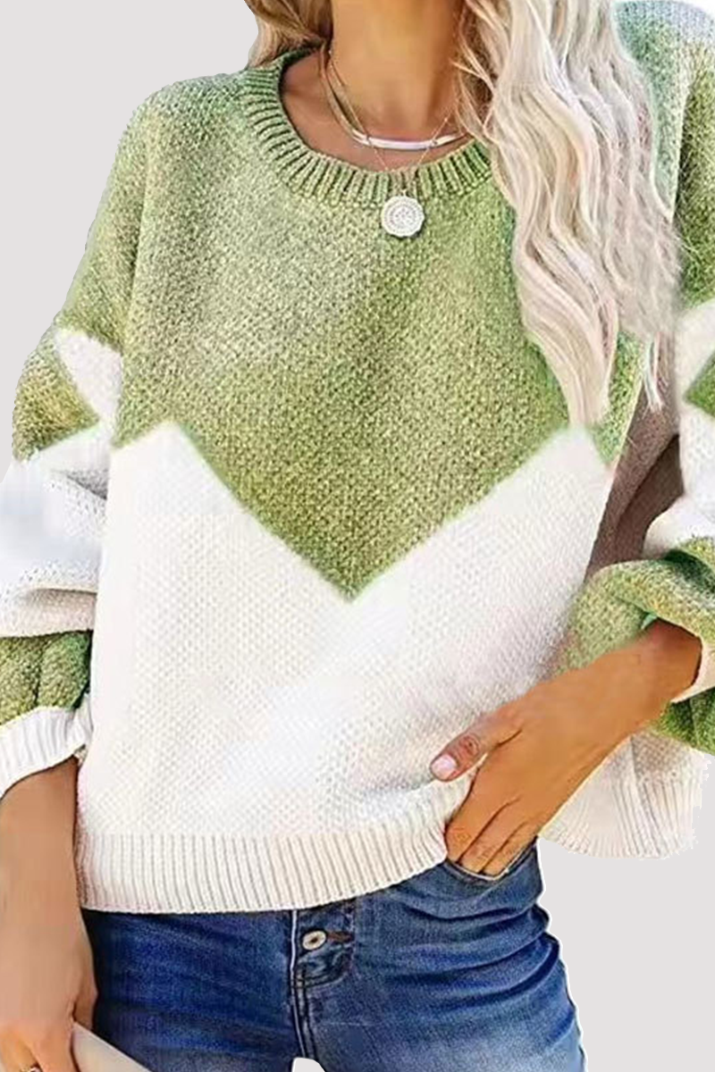 Suéter casual con cuello redondo y contraste geométrico