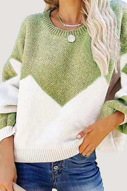 Suéter casual con cuello redondo y contraste geométrico