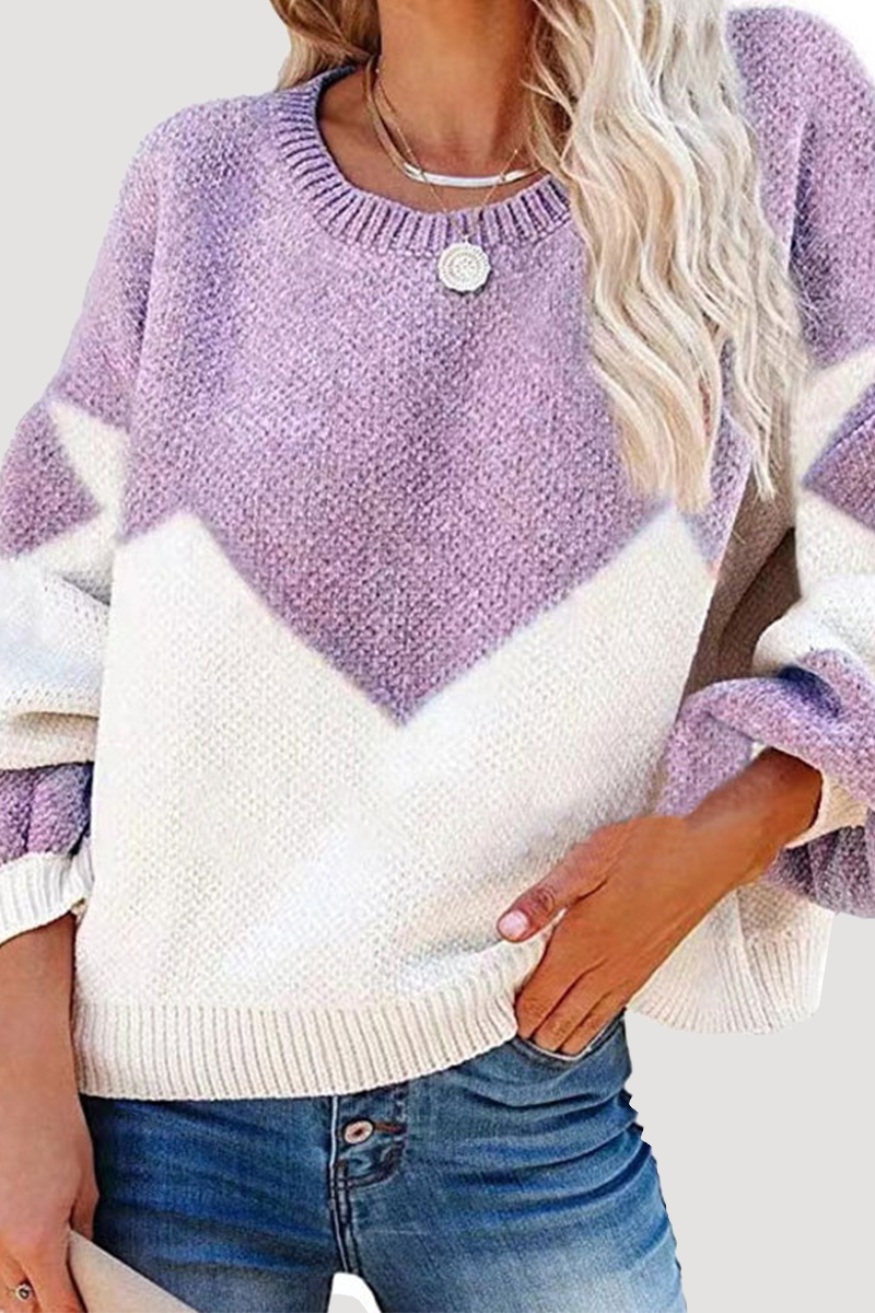 Suéter casual con cuello redondo y contraste geométrico
