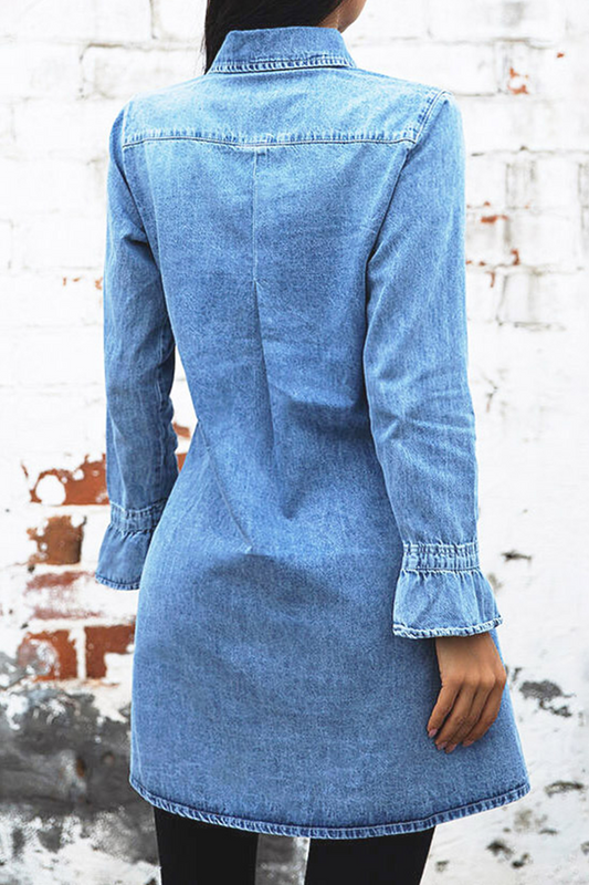 Vestidos casuales de calle con cuello vuelto y hebilla sólida