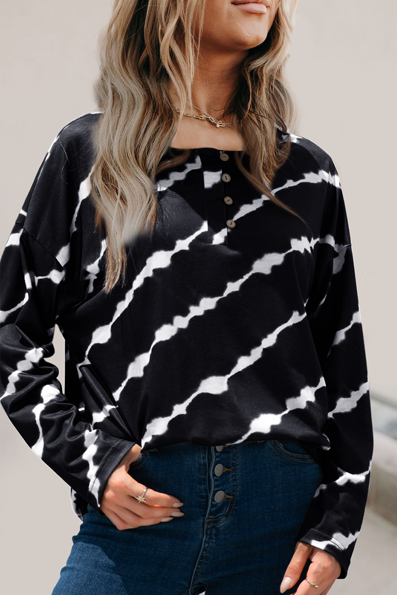 Tops casuales de cuello redondo con hebilla y rayas