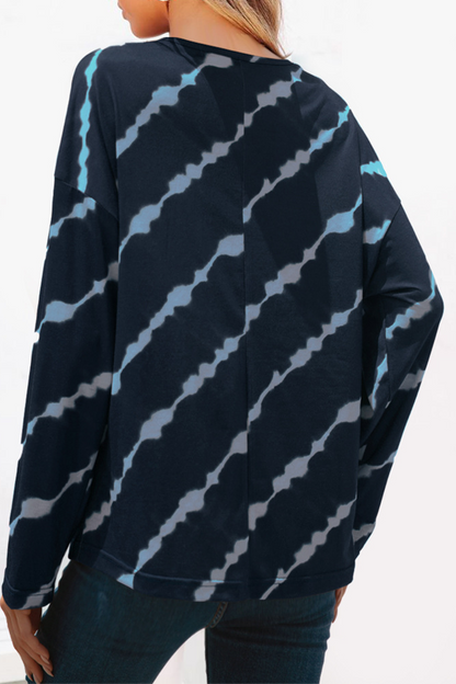 Tops casuales de cuello redondo con hebilla y rayas