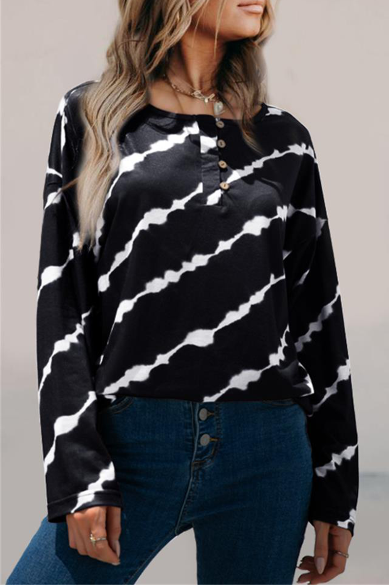 Tops casuales de cuello redondo con hebilla y rayas