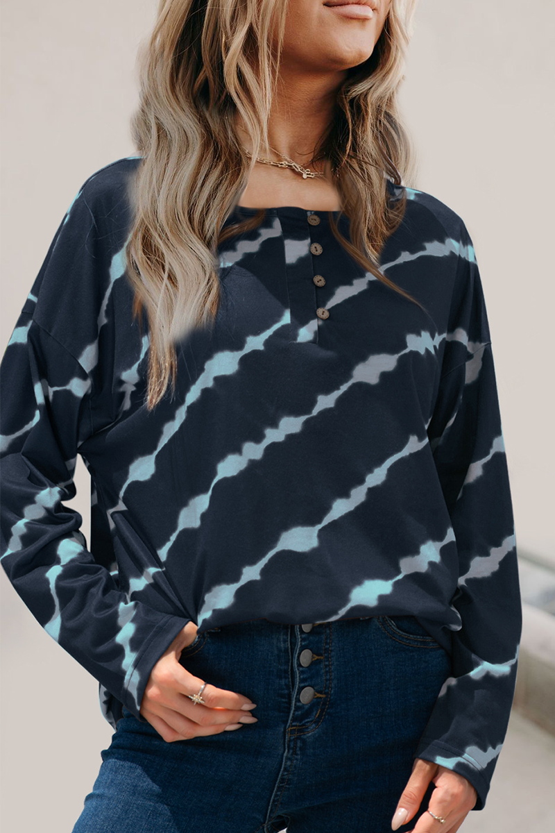 Tops casuales de cuello redondo con hebilla y rayas
