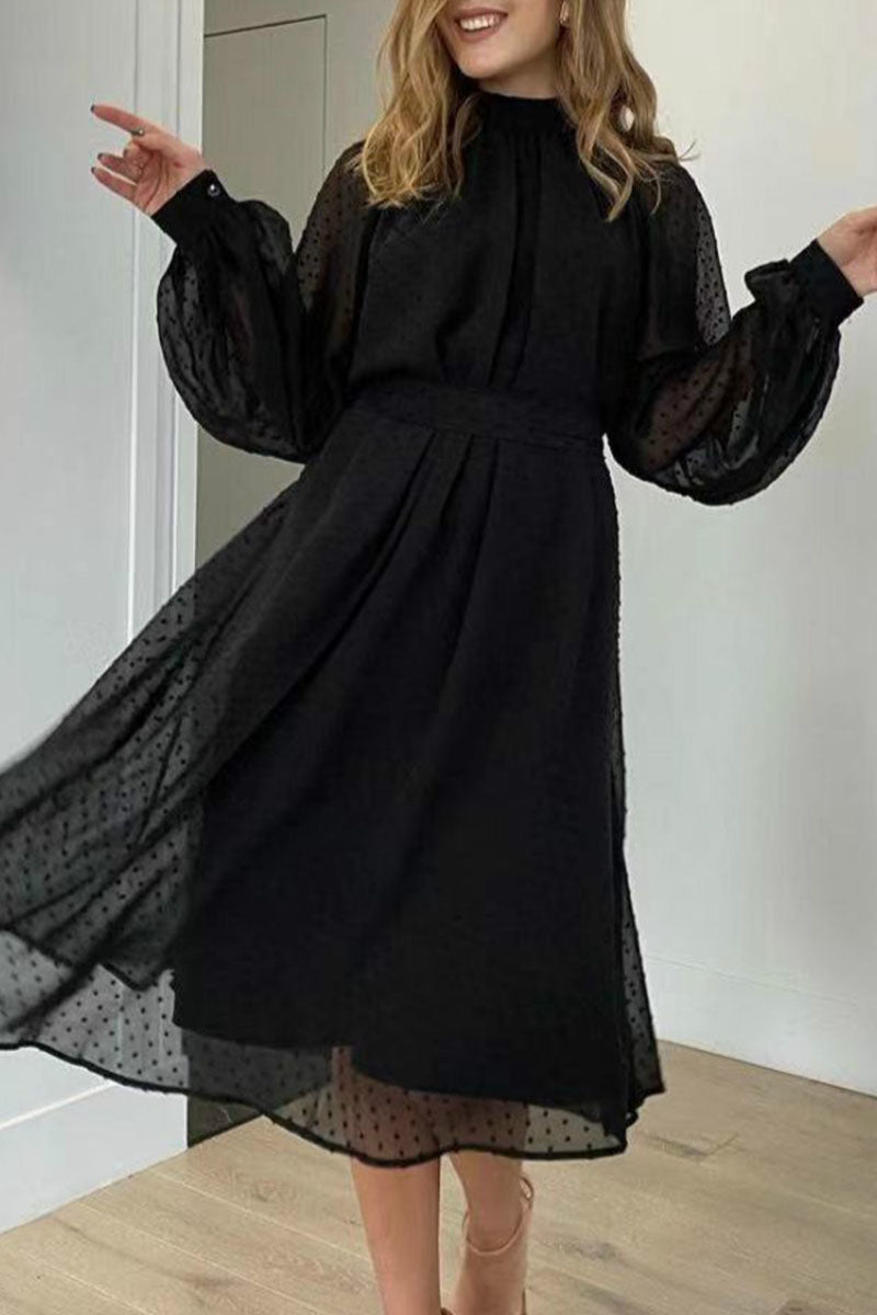 Vestidos elegantes de moda con cuello alto, línea A y parches sólidos