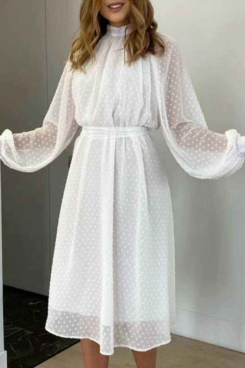 Vestidos elegantes de moda con cuello alto, línea A y parches sólidos