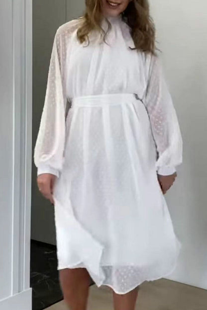 Vestidos elegantes de moda con cuello alto, línea A y parches sólidos