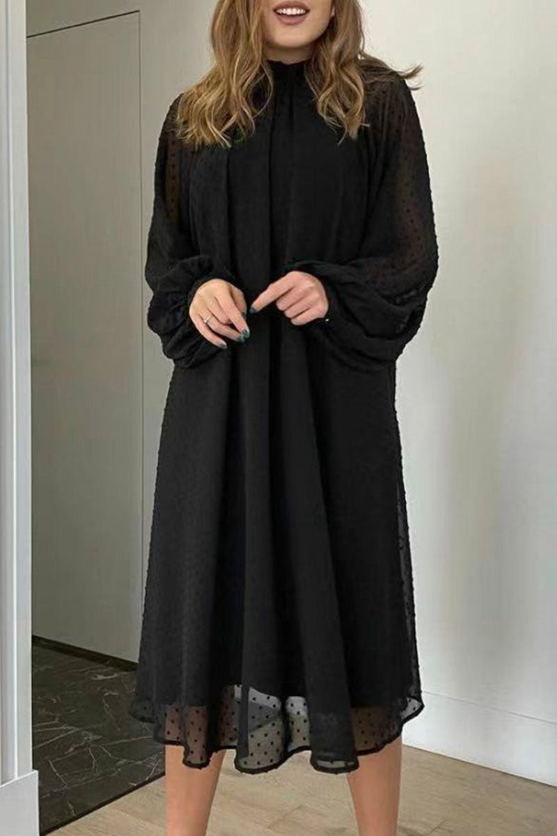 Vestidos elegantes de moda con cuello alto, línea A y parches sólidos