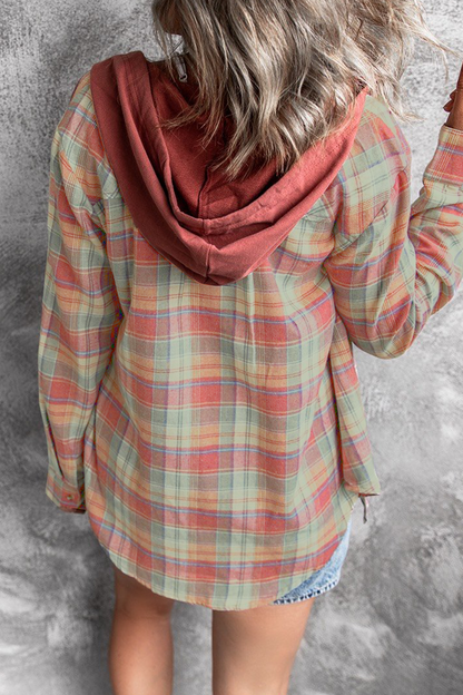 Blusas de cuadros escoceses con cuello y capucha y hebilla de frenillo (4 colores)