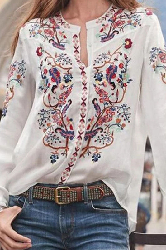 Blusas de cuello mandarín con patchwork y estampado urbano de moda (3 colores)