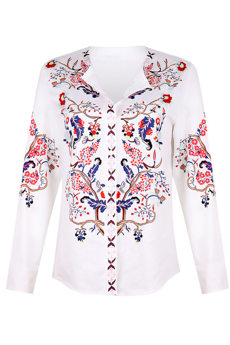 Blusas de cuello mandarín con patchwork y estampado urbano de moda (3 colores)