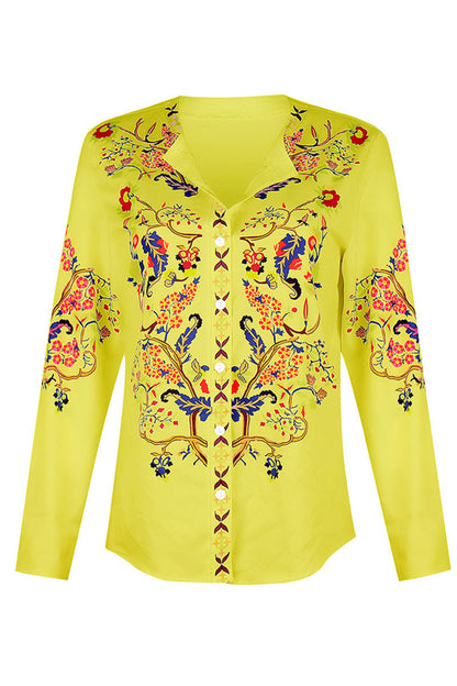 Blusas de cuello mandarín con patchwork y estampado urbano de moda (3 colores)