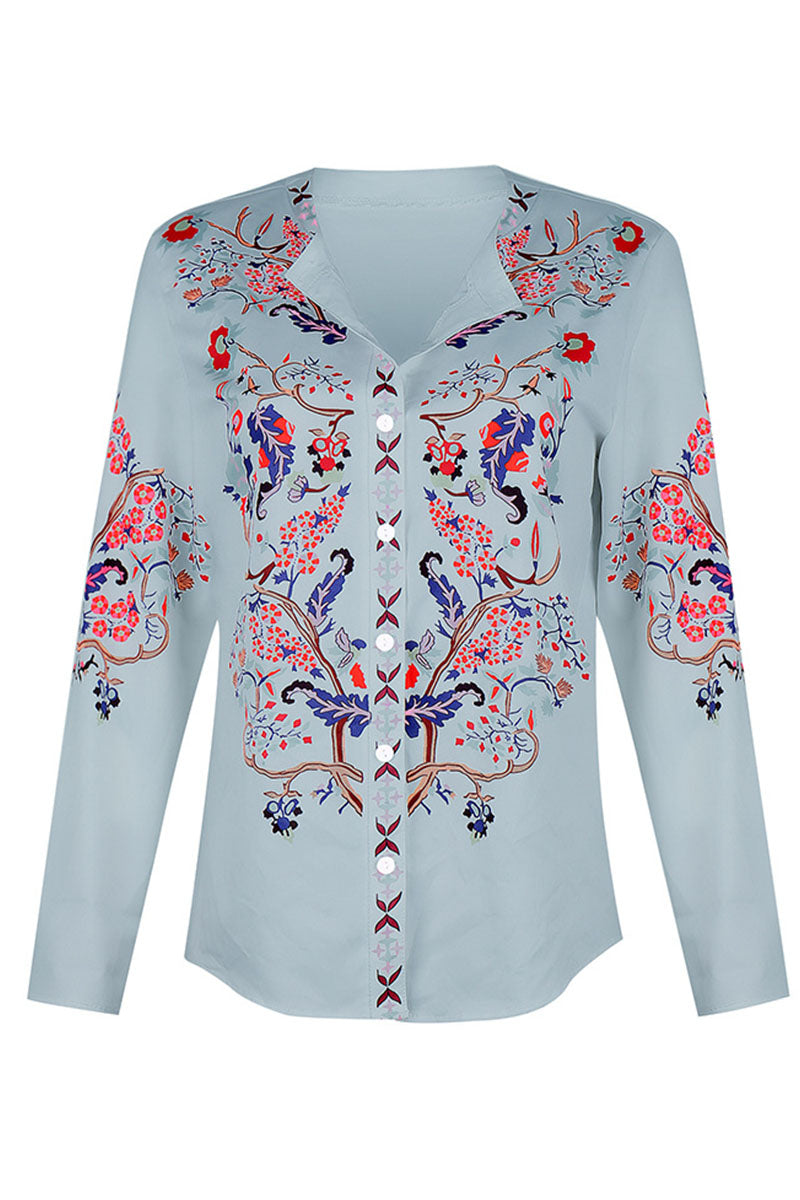 Blusas de cuello mandarín con patchwork y estampado urbano de moda (3 colores)