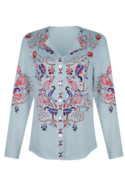 Blusas de cuello mandarín con patchwork y estampado urbano de moda (3 colores)