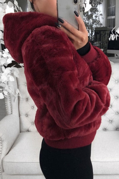 Fashion Street Solid Patchwork Hooded Collar Outerwear(9 Colors)