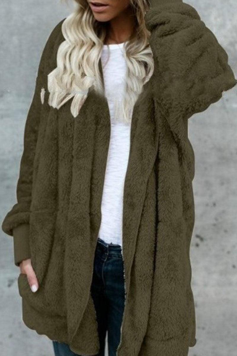 Prendas de abrigo informales de moda con cuello y capucha, unicolores y divididos (12 colores)