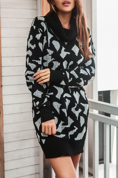 Suéter casual con cuello alto y estampado en contraste