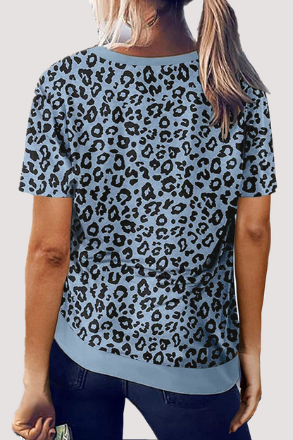 Camisetas básicas informales de cuello redondo con estampado de leopardo