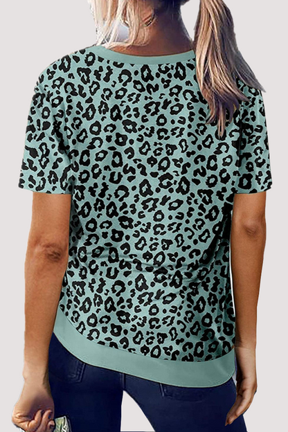 Camisetas básicas informales de cuello redondo con estampado de leopardo