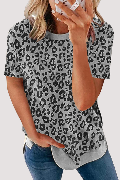 Camisetas básicas informales de cuello redondo con estampado de leopardo