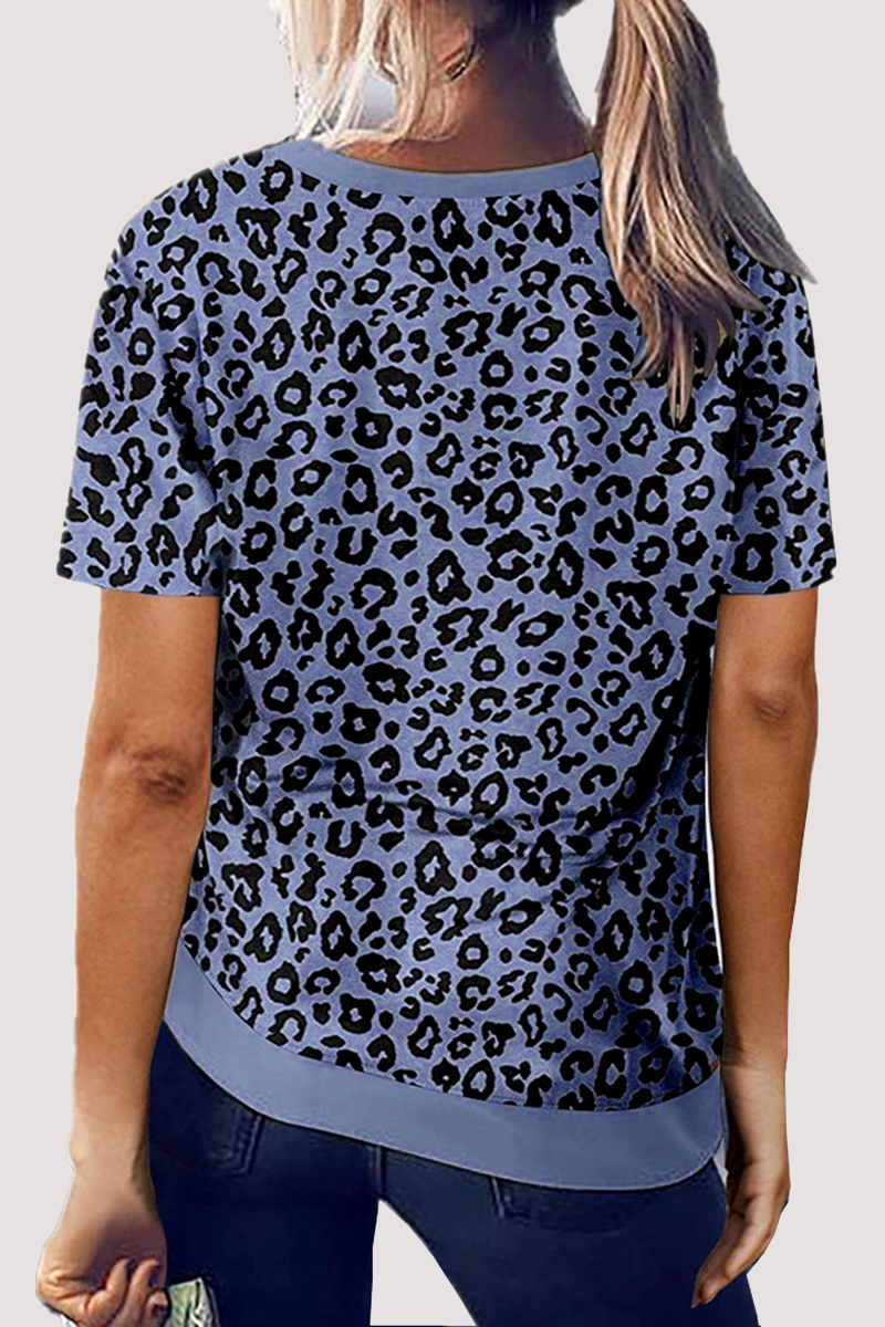 Camisetas básicas informales de cuello redondo con estampado de leopardo