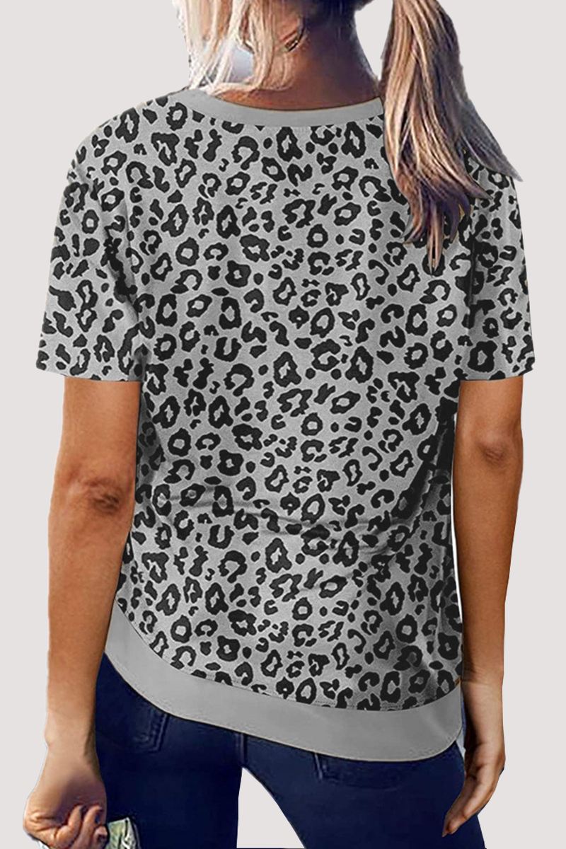 Camisetas básicas informales de cuello redondo con estampado de leopardo