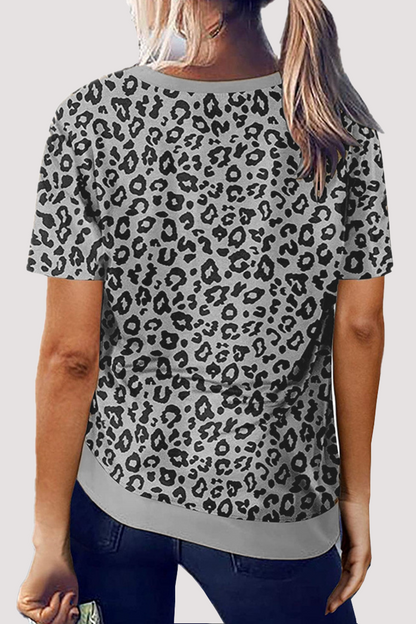 Camisetas básicas informales de cuello redondo con estampado de leopardo