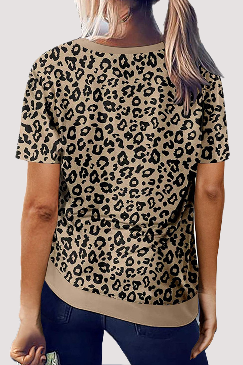 Camisetas básicas informales de cuello redondo con estampado de leopardo