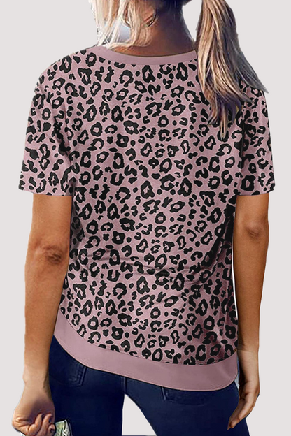 Camisetas básicas informales de cuello redondo con estampado de leopardo
