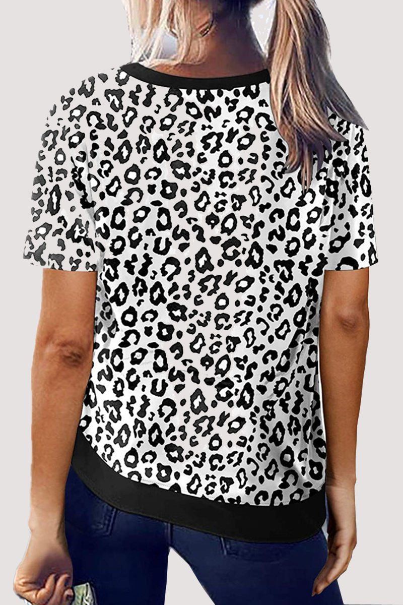 Camisetas básicas informales de cuello redondo con estampado de leopardo