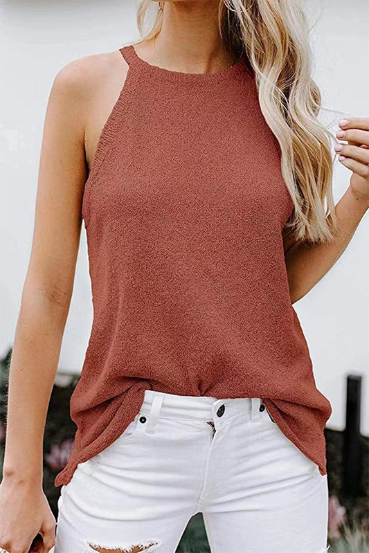 Tops casuales de cuello halter con parches sólidos